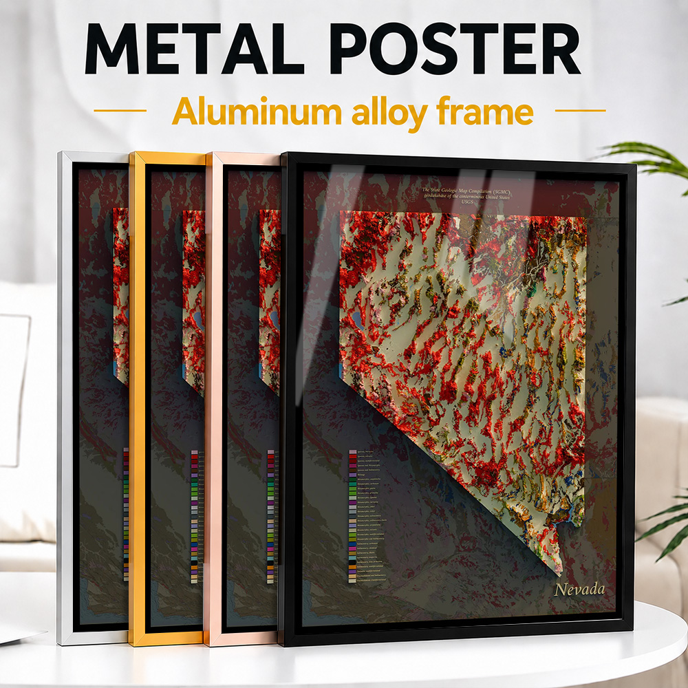 Custom Map Poster - خريطة جيولوجية لولاية نيفادا، لوحة معدنية
