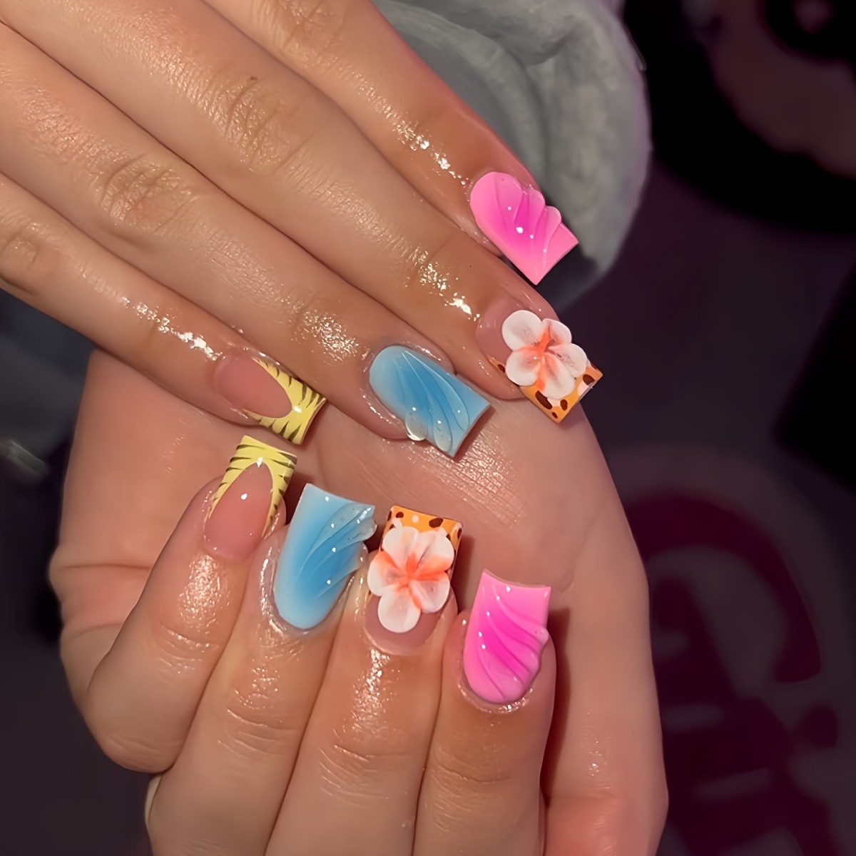 Pressed Flower Art - 24 قطعة رئيس مربع قصير الأظافر